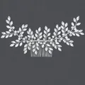 Peigne à cheveux de mariée argenté orné de cristaux et de feuilles en imitation opale - Brosse À Cheveux Argentée De Luxe Et Polyvalente Hs-j6161