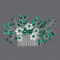 Élégant peigne à cheveux de mariée avec cristaux vert émeraude et perles en forme de fleurs - Peigne Floral Polyvalent Green Diamond Hs-j6869sgreen