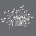 Peigne à cheveux de mariée fait main avec perles blanches et cristaux sur argent - Peigne À Cheveux Polyvalent De Luxe Orné De Strass Hs-j7293s
