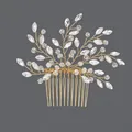 Peigne à cheveux de mariée fait main en or avec cristaux étincelants taille marquise - Peigne À Fleurs En Cristal Doré Hs-j4481g