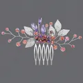Peigne à cheveux de mariée fait main avec cristaux violets et feuilles argentées de luxe - Peigne À Cheveux De Luxe Silver Banquet Hs-j6854s