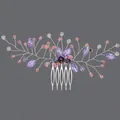 Peigne à cheveux de mariée fait main avec cristaux violets et perles roses sur fil d'argent - Peigne À Cheveux Silver Everyday Princess Hs-j6859s