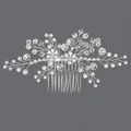Peigne à cheveux de mariée fait main en argent avec perles blanches et cristaux - Peigne À Cheveux Silver Mori Girl Hs-j6599s