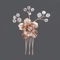 Peigne à cheveux de mariée élégant or rose avec perles et cristaux pour mariage. - Peigne À Cheveux Orné De Strass Et De Fleurs Dorées Hs-j1551g