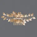 Peigne à cheveux de mariée fait main en feuilles d'or avec perles pour coiffure de mariage - Peigne De Luxe Fait Main Feuille D'or Hs-j6986g