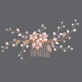 Peigne à cheveux de mariée en or rose avec perles faites main et strass brillant - Peigne À Cheveux Polyvalent Pour Fille Couleur Or Rose Hs-j4492rg