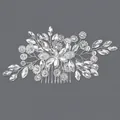 Peigne à cheveux de mariée élégant en argent avec cristaux marquise et ronds pour le mariage - Peigne Floral Polyvalent Argenté Hs-j7242s