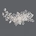 Peigne à cheveux de mariée fait main avec fleurs argentées, perles et cristaux brillants - Accessoire Pour Cheveux Argenté Robuste Et Polyvalent Hs-j5773