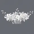 Élégant peigne à cheveux de mariée en argent fait main avec feuilles et perles blanches - Peigne De Style Chinois Neuf Hs-j7142s