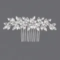 Peigne à cheveux de mariée en argent avec motif de feuilles en cristal marquise élégant - Peigne De Banquet En Argent Fait Main Hs-j7043s