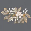 Peigne à cheveux de mariée fait main doré avec perles blanches et strass brillants - Peigne De Performance Golden Stage Hs-j4540g