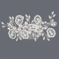 Peigne à cheveux de mariée fait main avec perles blanches élégantes et strass brillants - Peigne En Argent Fait Main Avec Perles Hs-j7297s