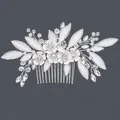 Peigne à cheveux de mariage élégant en argent avec fleurs blanches et feuilles de cristal brillant - Accessoire Pour Cheveux Polyvalent Silver Girl Hs-j5431