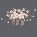 Peigne à cheveux de mariée élégant fait main avec perles blanches et cristaux dorés - Bandeau Polyvalent Pour Fête De Princesse Hs-j264g