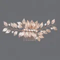 Peigne à cheveux de mariée fait main avec feuilles dorées et perles élégantes - Peigne De Luxe Fait Main En Or Rose Hs-j6986rg