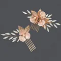Ensemble de peignes de mariée faits main avec pétales en or rose et perles blanches - Hs-j6541 - Un Peigne À Cheveux Polyvalent Parfait Pour Les Rendez-vous Et Les Séances Photos.
