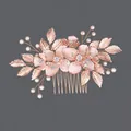 Peigne à cheveux de mariée exquis fait main or rose avec perles et cristaux fleurs - Peigne À Fleurs Polyvalent En Or Rose Hs-j6241rg