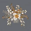 Peigne à cheveux de mariée fait main avec perles élégantes et cristaux en finition dorée - Peigne Polyvalent Pour Tous Les Jours Hs-j6678