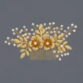 Peigne à cheveux de mariée fait main avec fleurs dorées et perles blanches élégantes - Peigne Polyvalent Pour Tous Les Jours Hs-j7020g