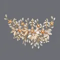 Peigne à cheveux de mariée élégant fait main avec perles blanches et cristaux dorés - Peigne À Cheveux Style Forêt Dorée Hs-j7253g