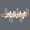 Peigne à cheveux de mariée élégant fait main avec perles et fleurs blanches délicates - Accessoire De Tête Photo Doré Pour Demoiselle D'honneur Hs-j6870g