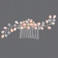 Peigne à cheveux de mariée fait main avec perles roses et cristaux pour mariage élégant - Bijou De Tête Photo Princesse Argentée Hs-j7173s