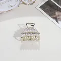 Elegant French style hair claw clip in gold with pearls and sparkling rhinestones - Artificial Pearl Rhinestone Semi-circle Style (Small)