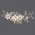 Peigne à cheveux de mariée avec perles et strass sur base en fil doré - Coiffe De Banquet De Princesse Des Forêts Hs-j6294