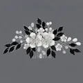 Peigne à cheveux de mariée floral noir et blanc élégant avec perles et strass - Bandeau Polyvalent Black Diamond Hs-j6662