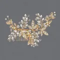 Peigne à cheveux de mariée doré élégant avec cristaux scintillants et feuilles de mariage - Bandeau Polyvalent Golden Princess Hs-j6713g