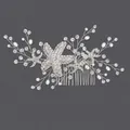 Magnifique peigne à cheveux de mariée fait main en argent avec perles et étoiles de mer - Bandeau Polyvalent Silver Birthday Hs-j6548s