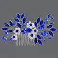 Élégant peigne à cheveux de mariée fait main avec cristaux bleus et perles blanches de mariage - Peigne Floral Polyvalent Blue Diamond Hs-j6869sblue