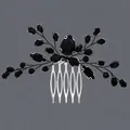 Peigne à cheveux de mariée fait main avec perles de cristal noir sur base argentée - Peigne À Cheveux Photo Fille Noire Hs-j7129blk