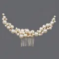 Peigne à cheveux de mariée fait main avec perles blanches et fil doré - Peigne À Cheveux De Luxe En Perles Pour Filles Hs-j7279g