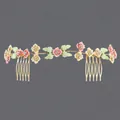 Peigne à cheveux de mariée floral fait main avec fleurs roses et strass finition dorée - Brosse À Cheveux Polyvalente Et Luxueuse Pour Un Usage Quotidien Hs-j4450