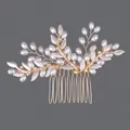 Peigne à cheveux de mariée avec perles et feuilles sur base dorée - Brosse À Cheveux Golden Pearl Everyday Hs-j6871g