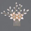 Peigne à cheveux de mariée fait main avec feuilles en émail rose, perles et cristaux - Brosse À Cheveux Golden Flower Pour Tous Les Jours Hs-j7220g