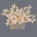 Peigne à cheveux de mariée fait main avec fleurs givrées et cristaux brillants - Peigne À Cheveux Princesse De La Forêt Dorée Hs-j7443g