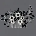 Peigne à cheveux de mariée élégant avec cristaux noirs marquise et perles blanches - Peigne Floral Polyvalent Black Diamond Hs-j6869sblk