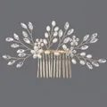 Peigne à cheveux de mariée fait main avec perles et cristaux pour coiffures de mariage - Peigne À Cheveux Doré Pour Tous Les Jours Hs-j7209g