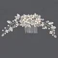 Peigne à cheveux de mariée argenté élégant avec perles et cristaux scintillants - Peigne À Cheveux Argenté Tendance Hs-j6341s