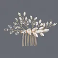 Élégant peigne à cheveux de mariée fait main avec cristaux et feuilles d'argent - Peigne En Cristal Et Perle Dorée Hs-j7287g