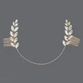 Peigne à cheveux de mariée fait main avec cristaux en forme de feuille, fini doré. - Peigne À Cheveux Minimaliste Doré Hs-j4663