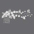 Peigne à cheveux de mariée fait main avec perles blanches et cristaux clairs sur fil argenté - Peigne À Cheveux Photo Silver Pearl Hs-j6951s