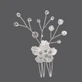 Peigne à cheveux de mariée argenté avec fleur faite main, perles et strass brillants - Peigne À Cheveux Orné De Strass Et De Fleurs Argentées Hs-j1551s