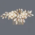 Peigne à cheveux de mariée fait main avec perles élégantes et cristaux marquise dorés - Peigne De Luxe Pour Mariée En Soirée Hs-j7377g