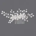 Peigne à cheveux de mariée fait main avec perles blanches élégantes et motifs floraux - Peigne À Cheveux Fleur Argentée Hs-j6580s