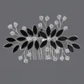 Peigne à cheveux de mariée fait main avec cristaux marquise noirs et strass argentés - Peigne De Luxe Fait Main Black Diamond Hs-j6936sblk