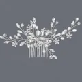 Peigne à cheveux de mariée fait main avec perles élégantes et strass brillants en argent - Peigne À Cheveux Polyvalent Mori Girl Hs-j7359s