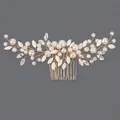 Peigne à cheveux de mariée fait main en or avec perles blanches et strass marquise - Peigne À Cheveux Polyvalent Gold Pearl Hs-j7117g